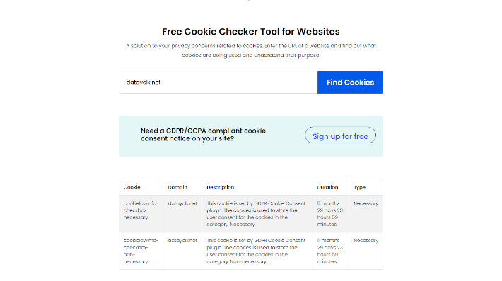 ตัวอย่างการตรวจสอบ Cookie ด้วย cookieserve.com
