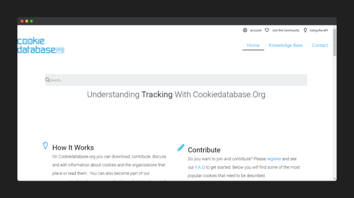 เว็บไซต์ Cookiedatabase.org