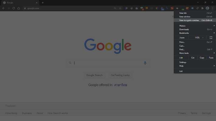 ที่ด้านขวาบน ให้คลิกเพิ่มเติม หรือ จุดสามจุด จากนั้น เลือก New incognito window (โหมดไม่ระบุตัวตนใน Chrome)