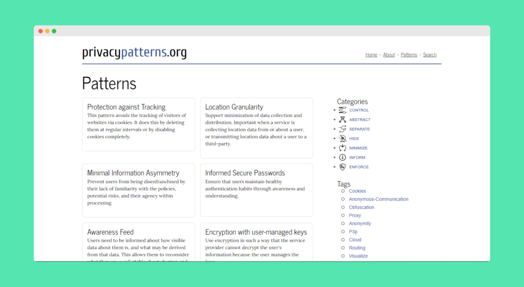 เว็บไซต์ Privacy design pattern เพื่อหาเทคนิคการทำ Privacy design