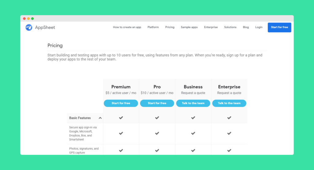 AppSheet Pricing