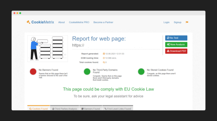 ตัวอย่างผลการวิเคราะห์ Cookie โดย CookieMetrix