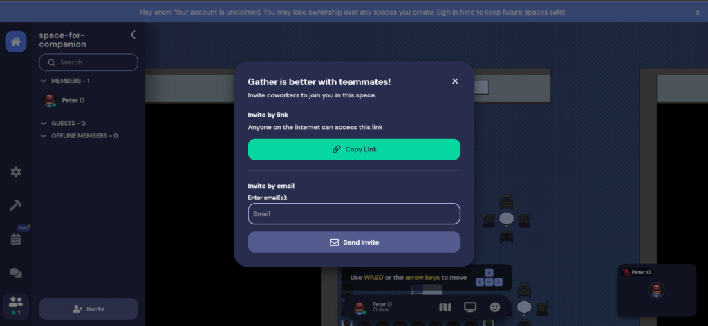 ชวนเพื่อนด้วย Email เพื่อมาร่วมสนุกใน Gather.town กับเรา
