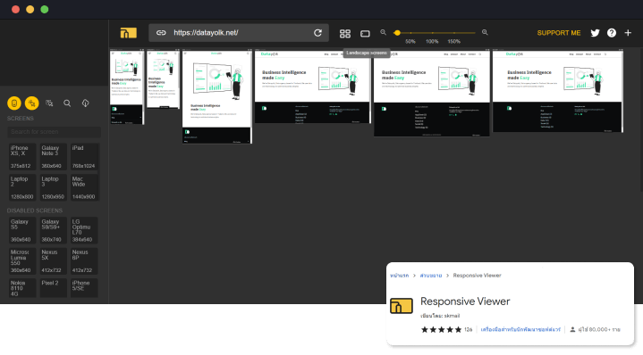 ตัวอย่างการใช้ Chrome Extension ชื่อ Responsive Viewer เพื่อเช็คการแสดงผลใน Final Product