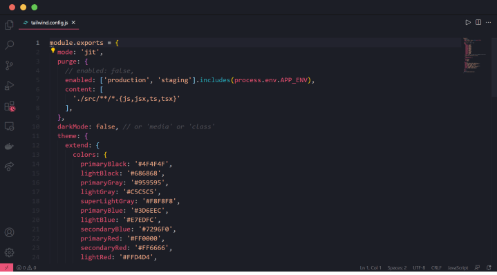 ตัวอย่าง โค้ดสีของทางฝั่งนักพัฒนา ที่ใช้ Tailwind CSS Framework