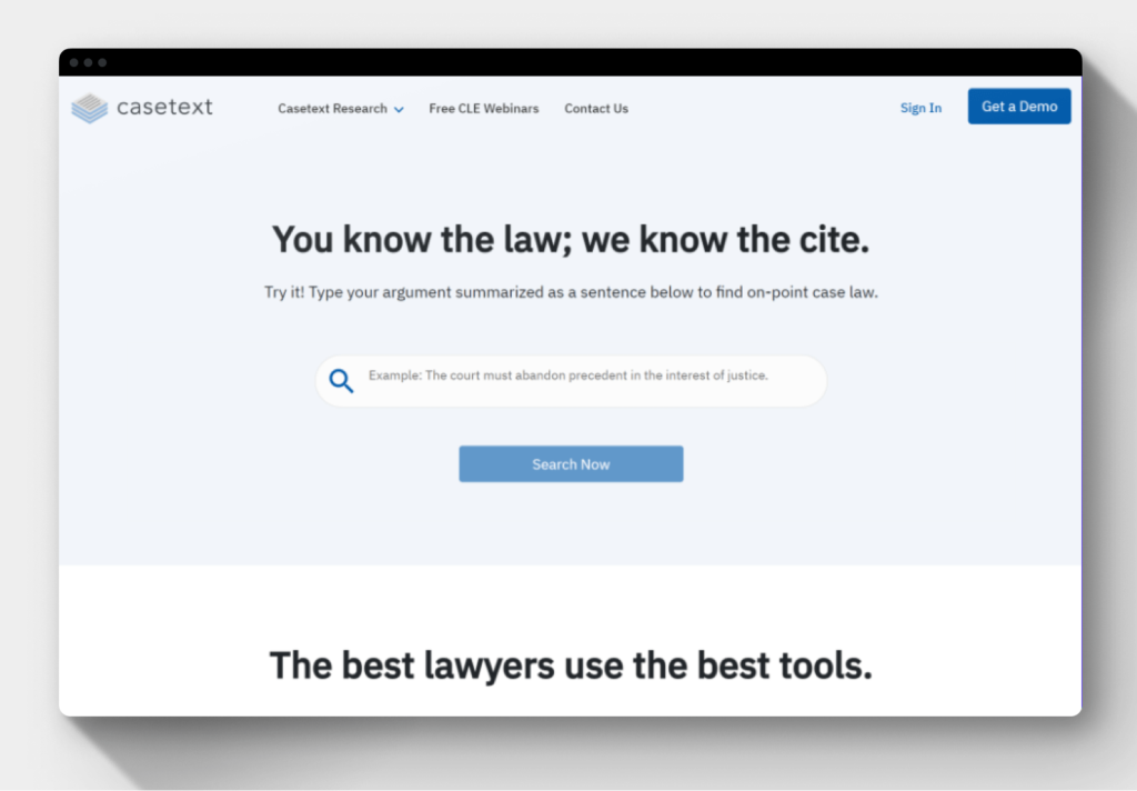 Casetext เป็นฐานข้อมูลเกี่ยวกับคำตัดสินทางกฏหมายในอดีต สำหรับใช้เป็นแหล่งอ้างอิงในการตีความกฏหมาย